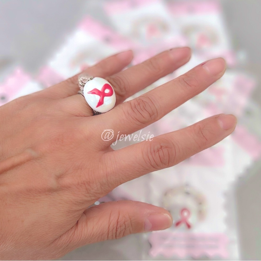Pink Ribbon Breast Cancer Awareness Stretch Ring Fight for Cure